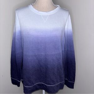 Kim Rogers blue & white ombre French terry long sleeve knit top size Medium